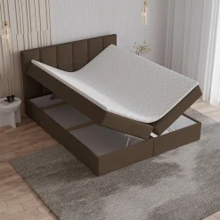 Masseno Lit Boxspring MERIL 180X200 CM SAWANA 16, Marron, Lit avec matelas et rangement* Ensemble Sommier Et Matelas