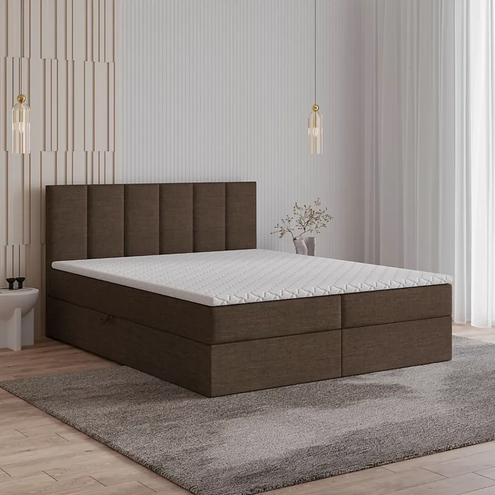 Masseno Lit Boxspring MERIL 180X200 CM SAWANA 16, Marron, Lit avec matelas et rangement* Ensemble Sommier Et Matelas