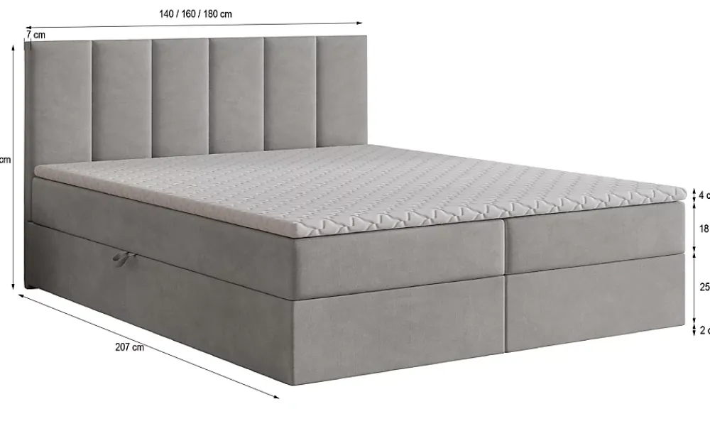 Masseno Lit Boxspring MERIL 180X200 CM SAWANA 16, Marron, Lit avec matelas et rangement* Ensemble Sommier Et Matelas