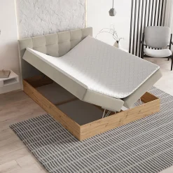 Lit Boxspring MOLVEN 180X200 CM SORO 21, Beige, Lit avec matelas et rangement><noscript><img width=
