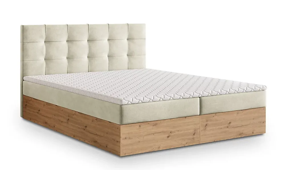 Masseno Lit Boxspring MOLVEN 140X200 CM SORO 02, Crème, Lit avec matelas et rangement* Ensemble Sommier Et Matelas