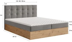 Masseno Lit Boxspring MOLVEN 140X200 CM SORO 02, Crème, Lit avec matelas et rangement* Ensemble Sommier Et Matelas