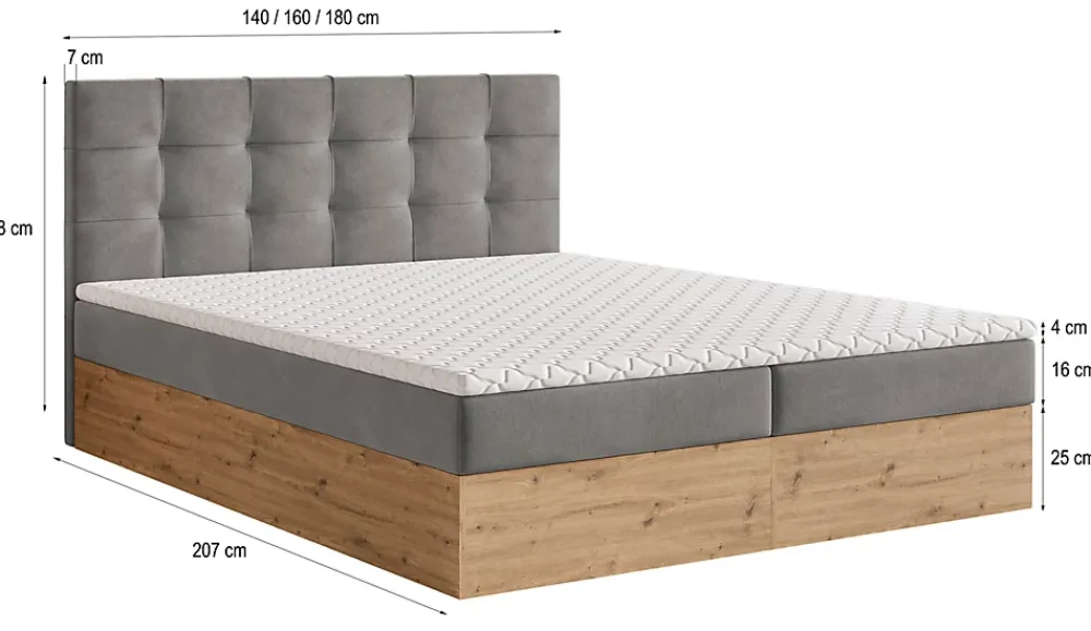 Masseno Lit Boxspring MOLVEN 140X200 CM SORO 02, Crème, Lit avec matelas et rangement* Ensemble Sommier Et Matelas