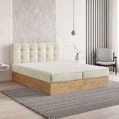 Masseno Lit Boxspring MOLVEN 140X200 CM SORO 02, Crème, Lit avec matelas et rangement* Ensemble Sommier Et Matelas