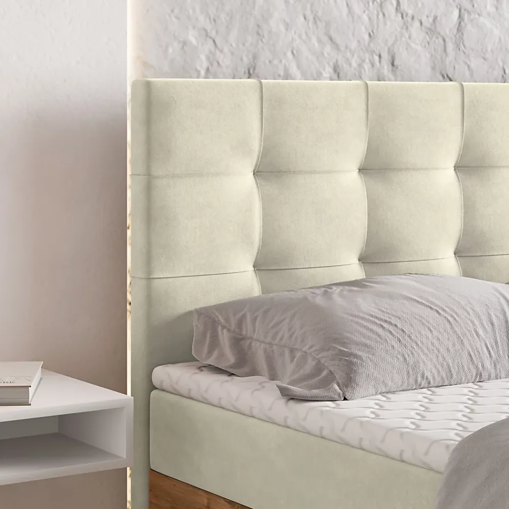 Masseno Lit Boxspring MOLVEN 140X200 CM SORO 02, Crème, Lit avec matelas et rangement* Ensemble Sommier Et Matelas