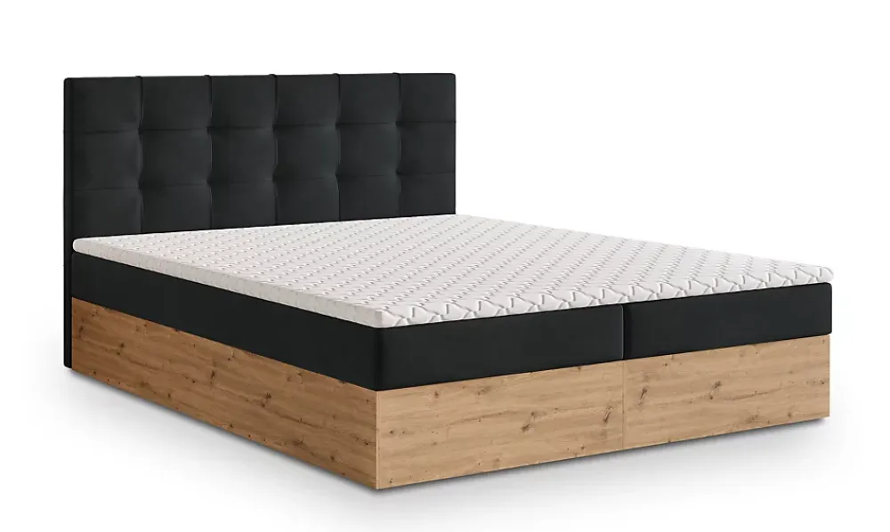 Masseno Lit Boxspring MOLVEN 180X200 CM SORO 100, Noir, Lit avec matelas et rangement* Ensemble Sommier Et Matelas