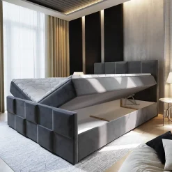 Masseno Lit Boxspring MONA 140X200 CM PAROS 02, Beige, Lit avec matelas et rangement* Ensemble Sommier Et Matelas