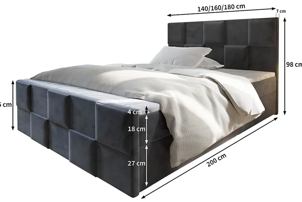Masseno Lit Boxspring MONA 140X200 CM PAROS 02, Beige, Lit avec matelas et rangement* Ensemble Sommier Et Matelas