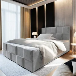 Lit Boxspring MONA 140X200 CM PAROS 05, Gris clair, Lit avec matelas et rangement>Masseno Sale