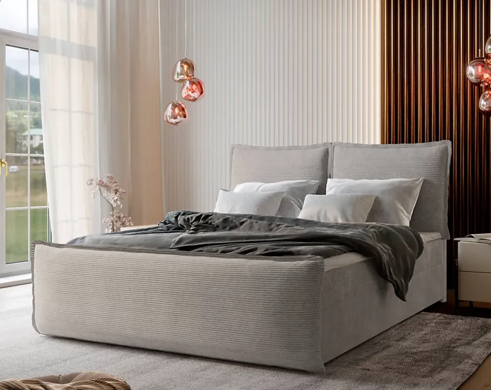 Masseno Lit Boxspring MONTA 180X200 CM LINCOLN 83, Beige, Lit avec matelas et rangement* Ensemble Sommier Et Matelas