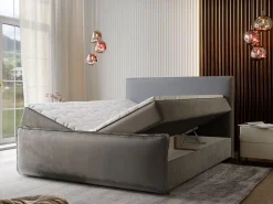 Masseno Lit Boxspring MONTA 180X200 CM LINCOLN 83, Beige, Lit avec matelas et rangement* Ensemble Sommier Et Matelas