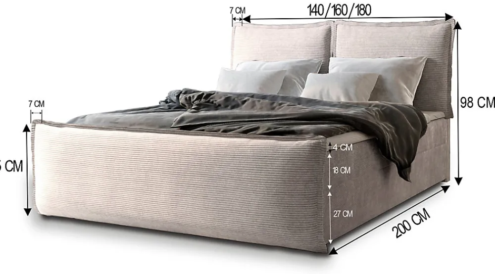 Lit Boxspring MONTA 140X200 CM LINCOLN 86, Gris clair, Lit avec matelas et rangement>Masseno Sale