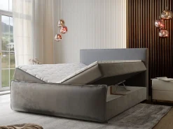 Lit Boxspring MONTA 140X200 CM LINCOLN 86, Gris clair, Lit avec matelas et rangement><noscript><img width=