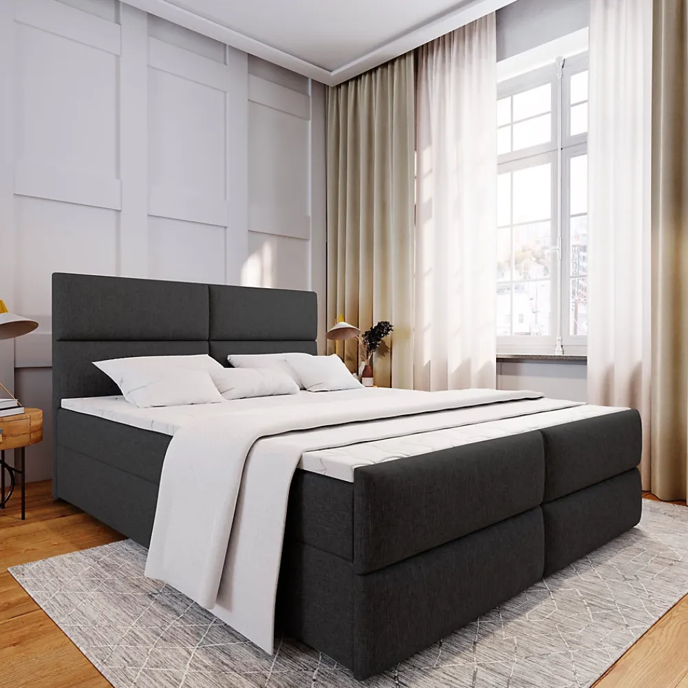 Lit Boxspring MULEN 160X200 CM SAWANA 14, Noir, Lit avec matelas et rangement>Masseno New