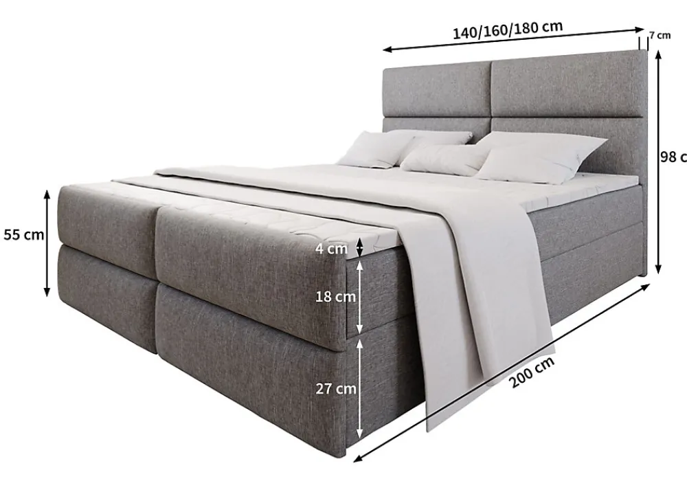 Lit Boxspring MULEN 160X200 CM SAWANA 14, Noir, Lit avec matelas et rangement>Masseno New
