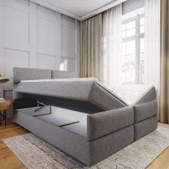 Masseno Lit Boxspring MULEN 180X200 CM SAWANA 05, Gris, Lit avec matelas et rangement* Ensemble Sommier Et Matelas