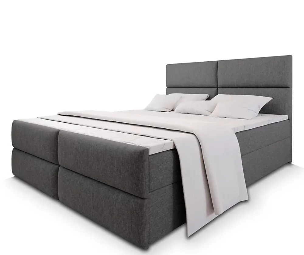 Masseno Lit Boxspring MULEN 180X200 CM SAWANA 05, Gris, Lit avec matelas et rangement* Ensemble Sommier Et Matelas