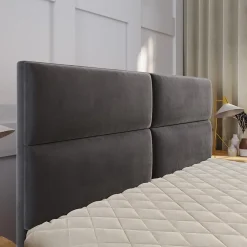 Masseno Lit Boxspring MULEN 180X200 CM SAWANA 05, Gris, Lit avec matelas et rangement* Ensemble Sommier Et Matelas