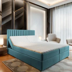 Lit Boxspring MURLO 180X200 CM KRONOS 13, Bleu, Lit avec matelas et rangement>Masseno New
