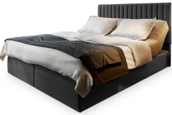 Masseno Lit Boxspring MURLO 140X200 CM PAROS 06, Gris, Lit avec matelas et rangement* Ensemble Sommier Et Matelas