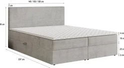 Lit Boxspring NIRA 140X200 CM ROMA 03, Crème, Lit avec matelas et rangement><noscript><img width=