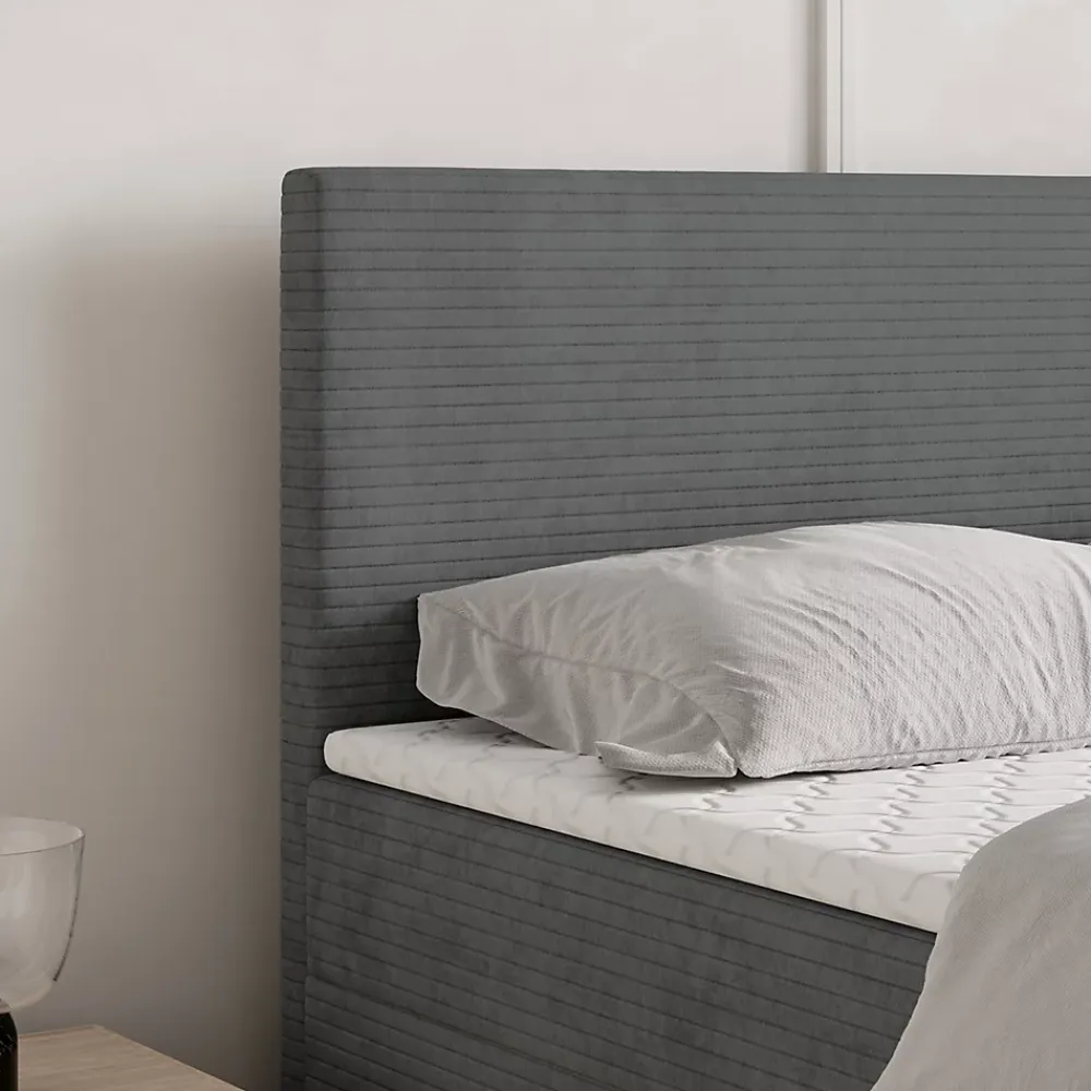 Masseno Lit Boxspring NIRA 180X200 CM ROMA 24, Gris, Lit avec matelas et rangement* Ensemble Sommier Et Matelas