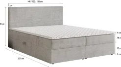 Masseno Lit Boxspring NIRA 180X200 CM ROMA 24, Gris, Lit avec matelas et rangement* Ensemble Sommier Et Matelas