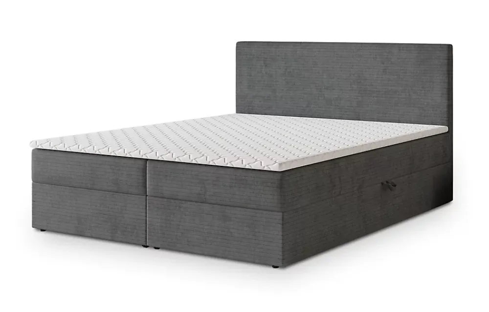 Masseno Lit Boxspring NIRA 180X200 CM ROMA 24, Gris, Lit avec matelas et rangement* Ensemble Sommier Et Matelas