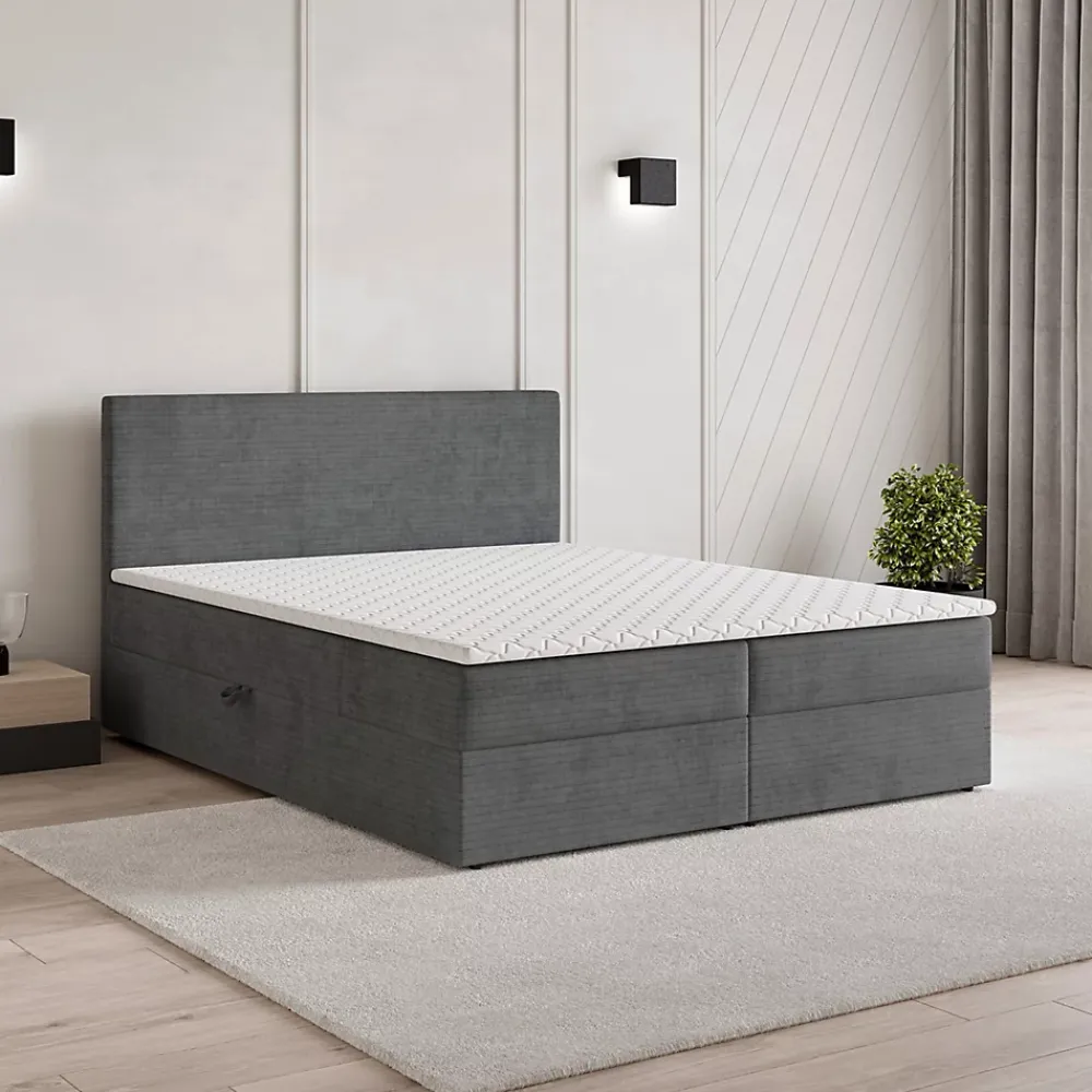 Masseno Lit Boxspring NIRA 180X200 CM ROMA 24, Gris, Lit avec matelas et rangement* Ensemble Sommier Et Matelas