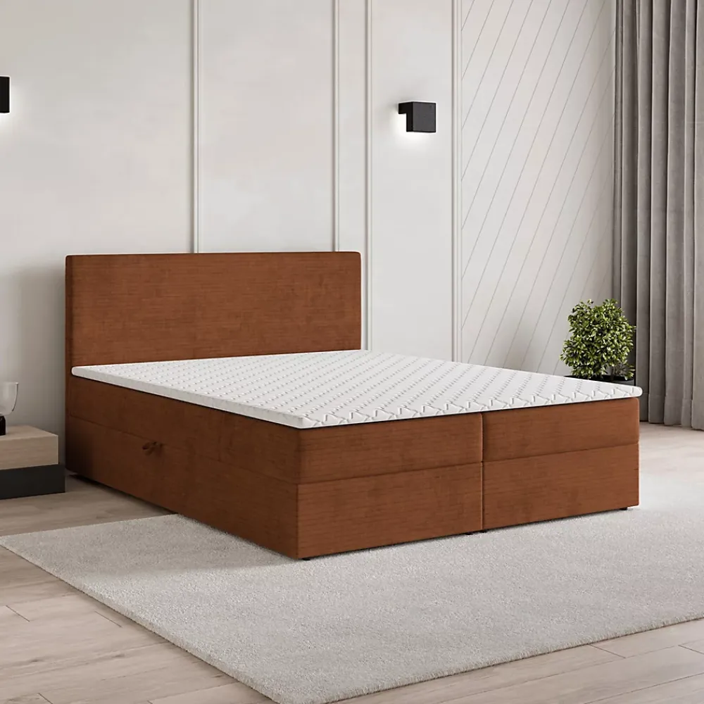 Masseno Lit Boxspring NIRA 180X200 CM ROMA 11, Terracotta, Lit avec matelas et rangement* Ensemble Sommier Et Matelas