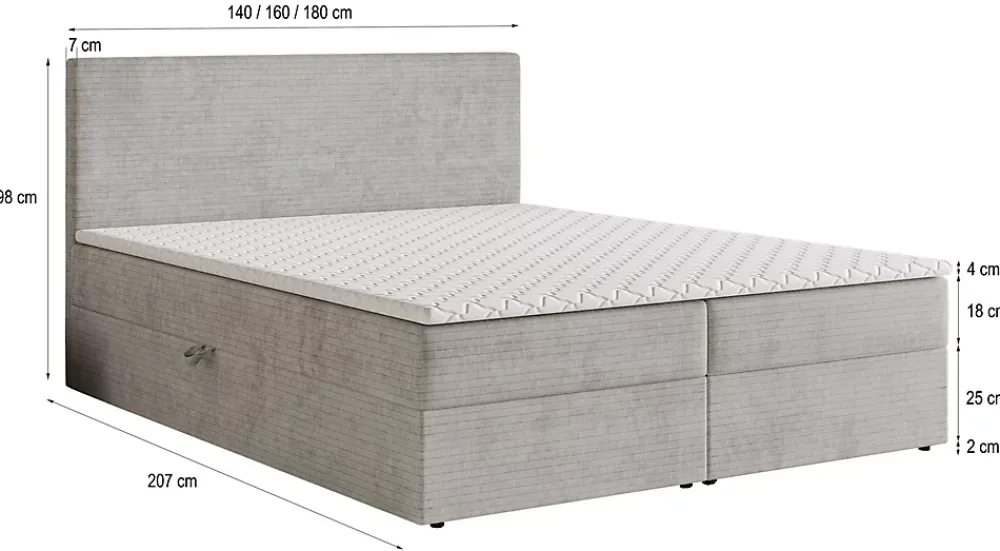 Masseno Lit Boxspring NIRA 140X200 CM ROMA 08, Jaune, Lit avec matelas et rangement* Ensemble Sommier Et Matelas