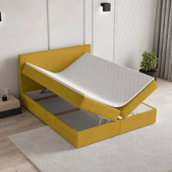Masseno Lit Boxspring NIRA 140X200 CM ROMA 08, Jaune, Lit avec matelas et rangement* Ensemble Sommier Et Matelas
