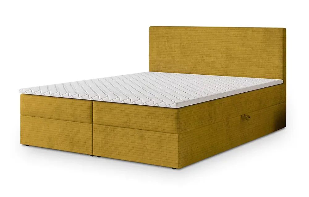 Masseno Lit Boxspring NIRA 140X200 CM ROMA 08, Jaune, Lit avec matelas et rangement* Ensemble Sommier Et Matelas