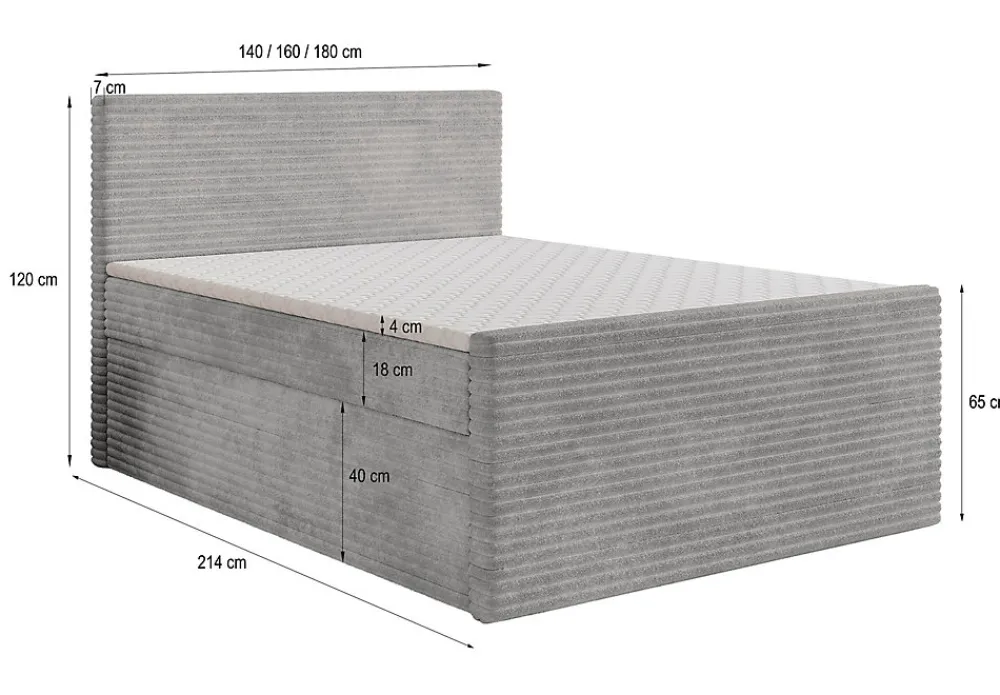 Lit Boxspring NOLEN 140X200 CM TILIA 62, Rose, Lit avec matelas et rangement>Masseno New