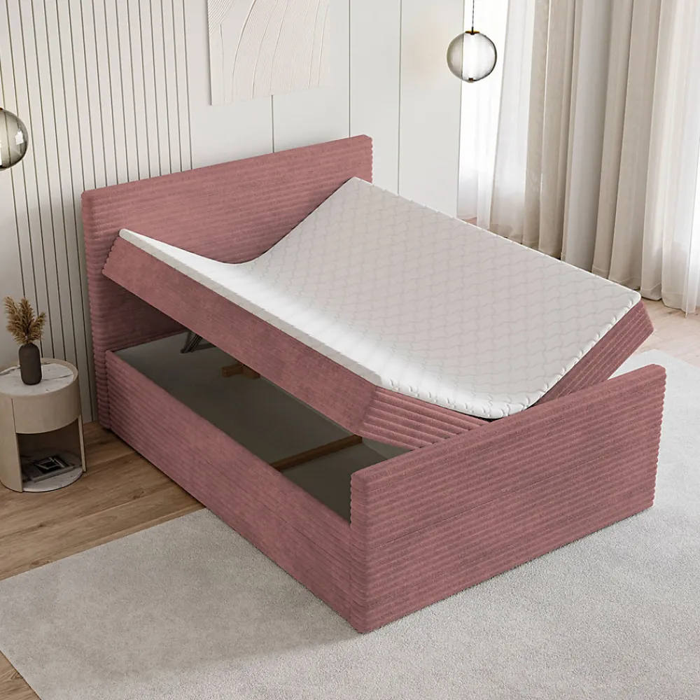 Lit Boxspring NOLEN 140X200 CM TILIA 62, Rose, Lit avec matelas et rangement>Masseno New