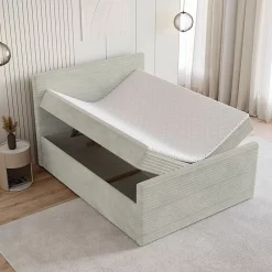 Masseno Lit Boxspring NOLEN 180X200 CM TILIA 83, Gris clair, Lit avec matelas et rangement* Ensemble Sommier Et Matelas