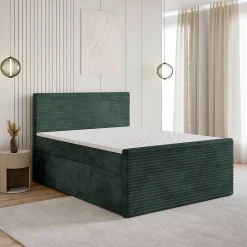 Masseno Lit Boxspring NOLEN 140X200 CM TILIA 39, Vert foncé, Lit avec matelas et rangement* Ensemble Sommier Et Matelas