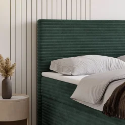 Masseno Lit Boxspring NOLEN 140X200 CM TILIA 39, Vert foncé, Lit avec matelas et rangement* Ensemble Sommier Et Matelas