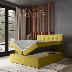 Lit Boxspring PALMA 180X200 CM SORO 40, Jaune, Lit avec matelas et rangement><noscript><img width=