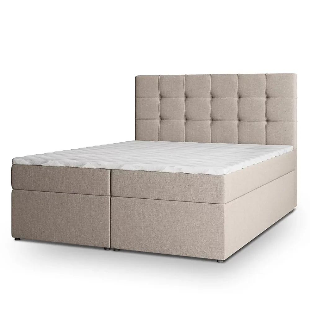 Masseno Lit Boxspring PALMA 160X200 CM INARI 22, Beige, Lit avec matelas et rangement* Ensemble Sommier Et Matelas