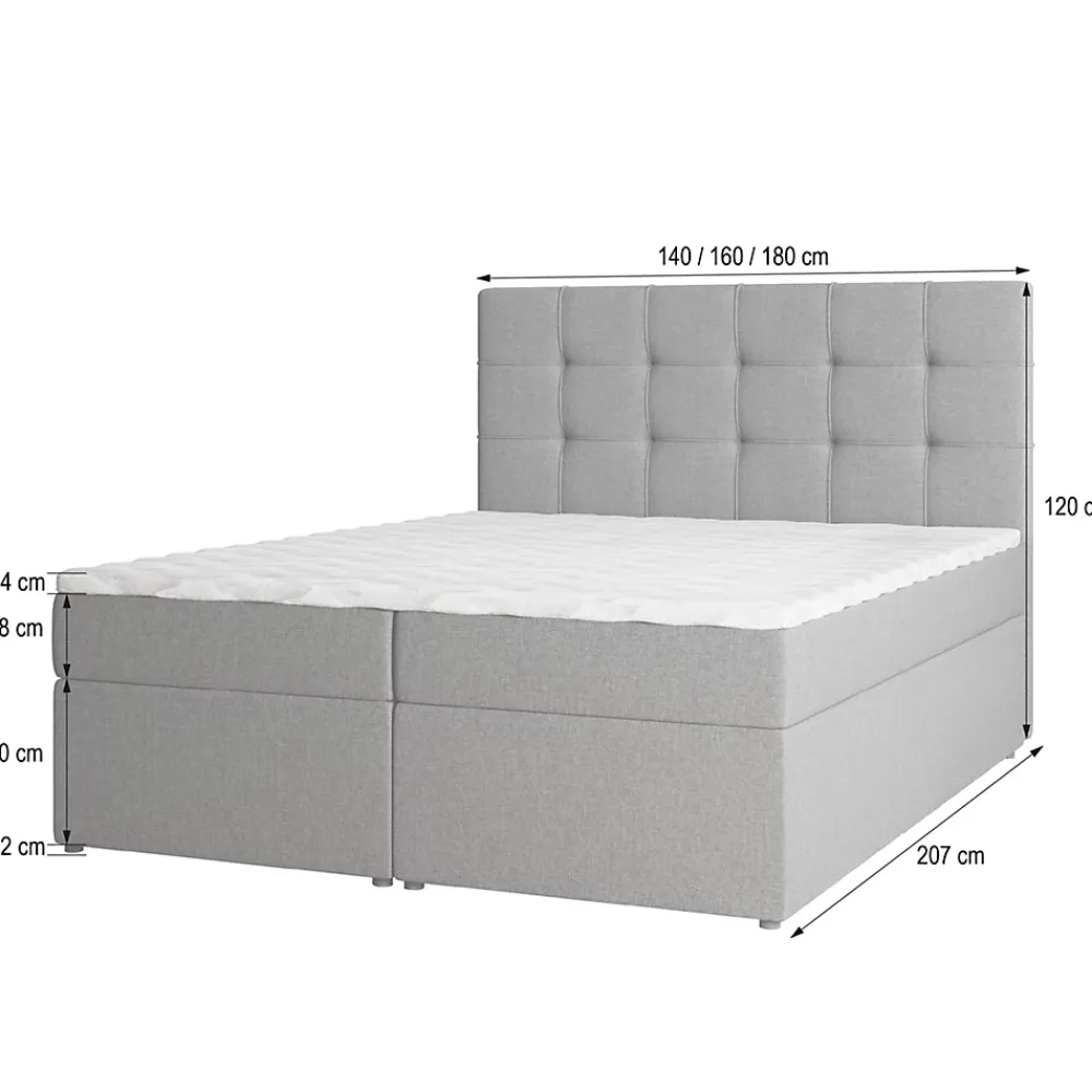 Masseno Lit Boxspring PALMA 160X200 CM INARI 22, Beige, Lit avec matelas et rangement* Ensemble Sommier Et Matelas