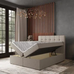 Masseno Lit Boxspring PALMA 160X200 CM INARI 22, Beige, Lit avec matelas et rangement* Ensemble Sommier Et Matelas