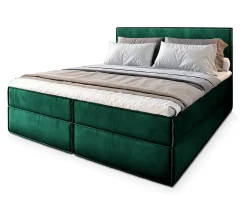Masseno Lit Boxspring PELLIO 160X200 CM MONOLITH 37, Vert foncé, Lit avec matelas et rangement* Ensemble Sommier Et Matelas