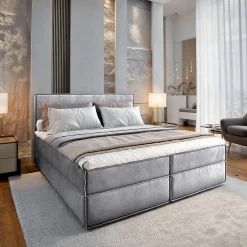 Lit Boxspring PELLIO 140X200 CM MONOLITH 84, Gris clair, Lit avec matelas et rangement>Masseno Outlet