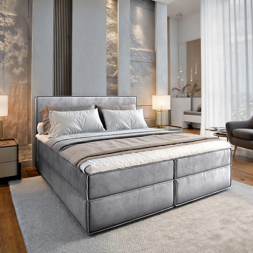 Lit Boxspring PELLIO 140X200 CM MONOLITH 84, Gris clair, Lit avec matelas et rangement>Masseno Outlet