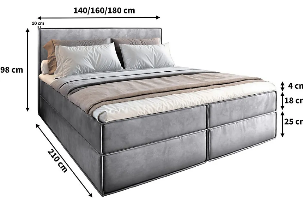 Lit Boxspring PELLIO 140X200 CM MONOLITH 84, Gris clair, Lit avec matelas et rangement>Masseno Outlet