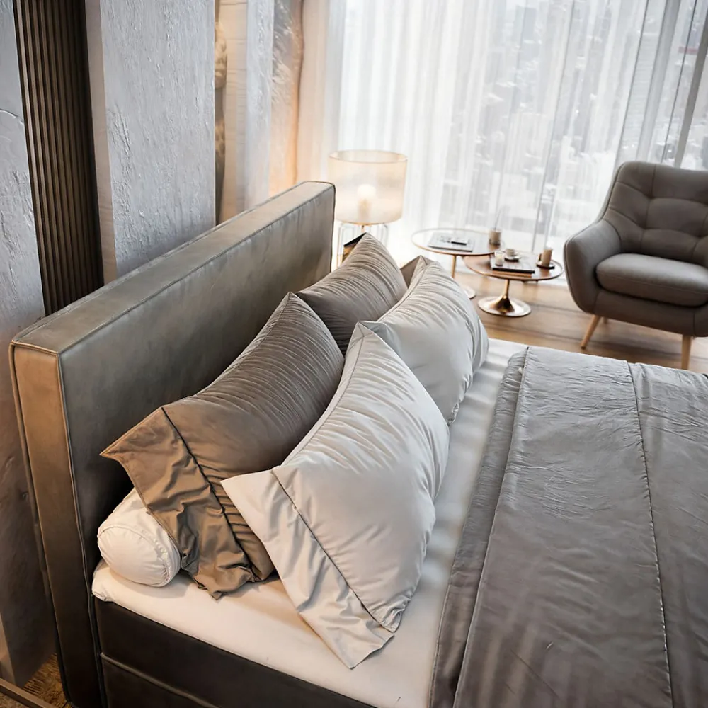 Lit Boxspring PELLIO 140X200 CM MONOLITH 84, Gris clair, Lit avec matelas et rangement>Masseno Outlet