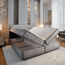 Lit Boxspring PELLIO 140X200 CM MONOLITH 84, Gris clair, Lit avec matelas et rangement><noscript><img width=