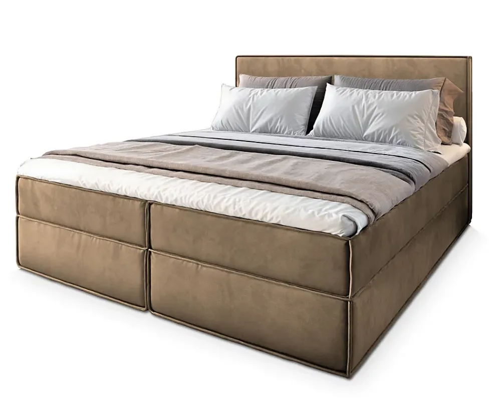 Masseno Lit Boxspring PELLIO 180X200 CM MONOLITH 09, Beige, Lit avec matelas et rangement* Ensemble Sommier Et Matelas