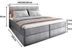 Masseno Lit Boxspring PELLIO 180X200 CM MONOLITH 09, Beige, Lit avec matelas et rangement* Ensemble Sommier Et Matelas